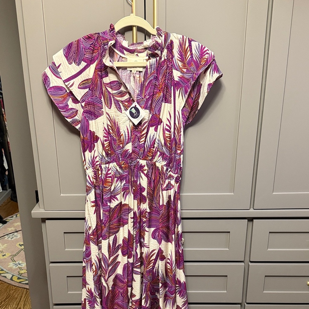 Umgee Vibrant Purple and Cream Midi Dress